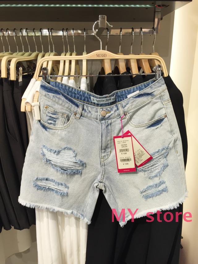 MIXX*韓國牛仔短褲*下擺毛邊~做舊破洞處理!5