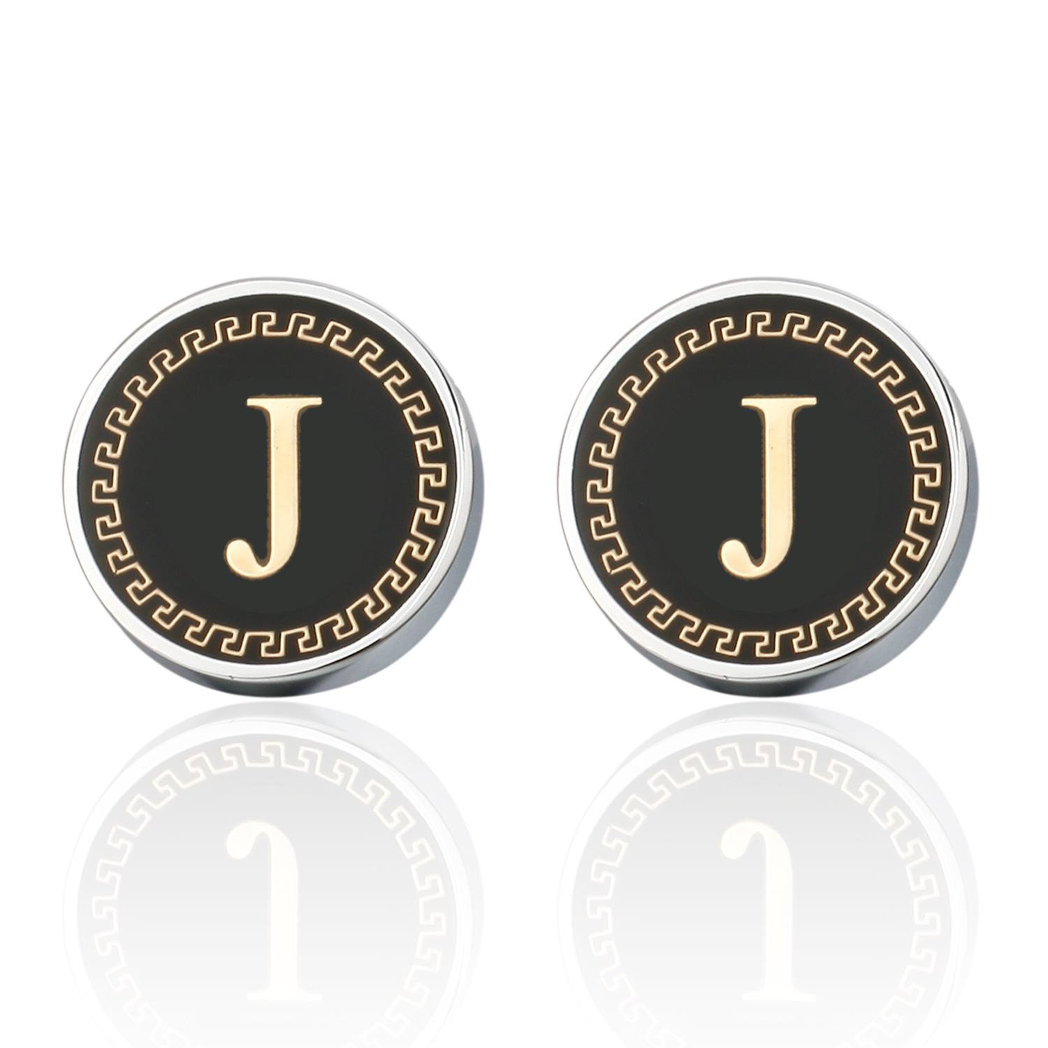 Frame cute high quality French cuff cuffs men's cufflinks alphabet series Gold round J cufflinks