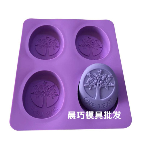 Supply silicone cake mold, four-hole oval tree mold, handmade soap candle grinder, happy tree