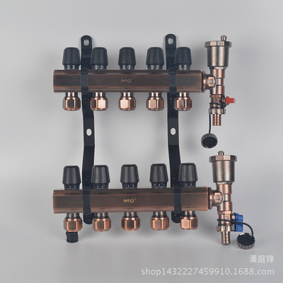 电镀黄铜智能分水器 手动一体地暖分水器 分集水器温控分水器批发|ms