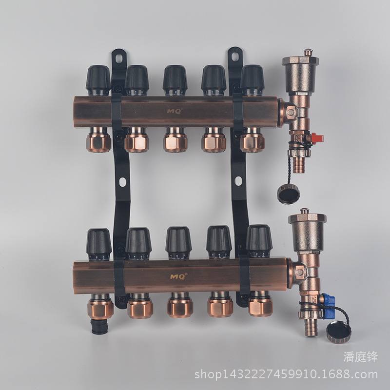 电镀黄铜智能分水器 手动一体地暖分水器 分集水器温控分水器批发|ms