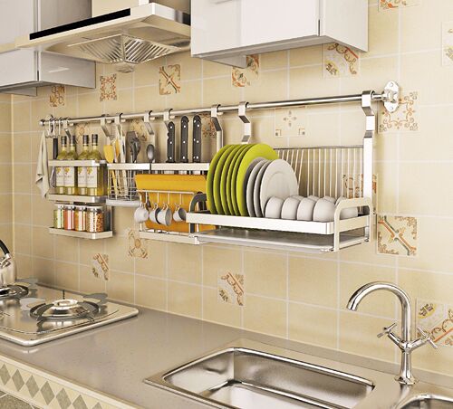 Kitchen hanging shelf, bowl rack, stainless steel knife holder, wall-mounted multi-purpose storage rack, seasoning shelf, utility rack
