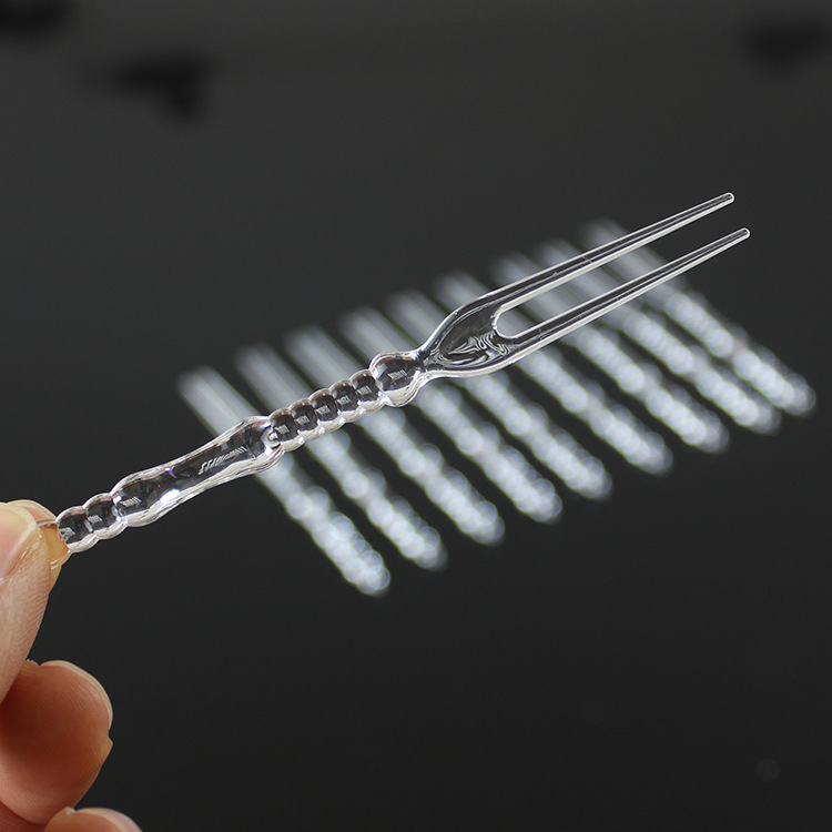 Horquilla de fruta desechable pastelería pequeño palo de bambú tenedor pastel postre Tenedor de dos dientes PS bambú fábrica de bucle al por mayor