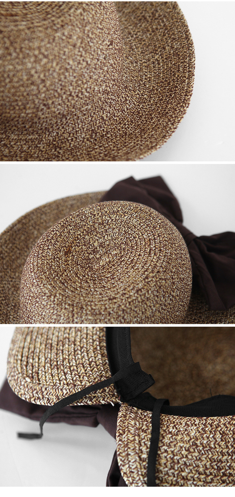 Korean Sunscreen Folding Bowknot Fisherman Straw Hat display picture 2