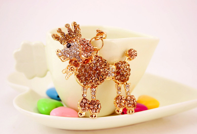 50g Weight Alloy, Metal Material Animal Pattern Unisex Gender Pink, Red, Blue, Gold Color Cute Crown Poodle Dog Key Chain 9
