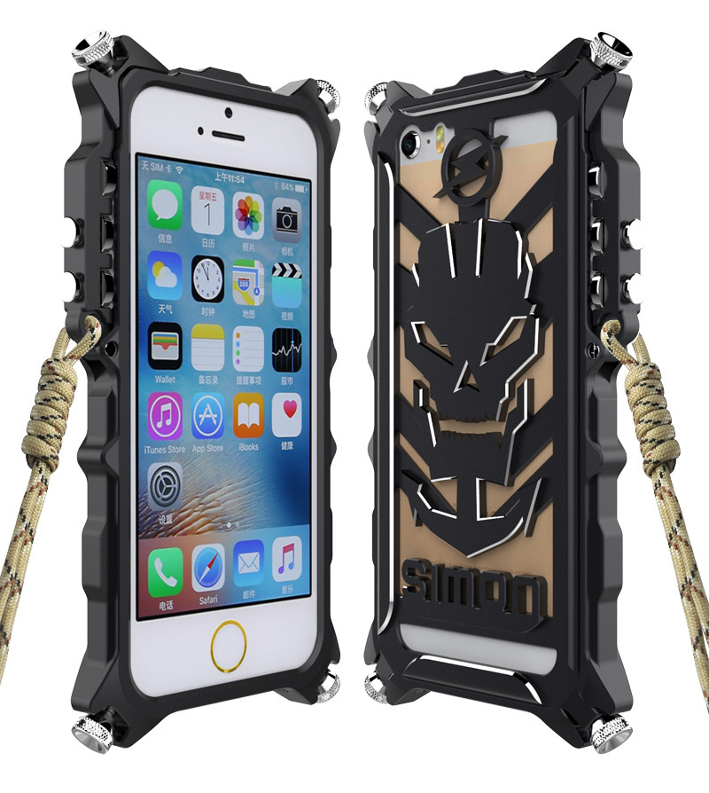 SIMON Mechanical Arm Skull Punk Premium Aluminum Metal Bumper Shockproof Case Cover for Apple iPhone SE/5S/5