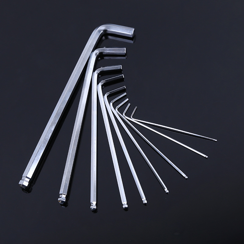 Knurled factory mirror chrome-vanadium steel hexagonal socket wrench set of 9, metric ball head, extended hexagonal socket wrench