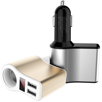 汽车车用数显车载充电器 智能快充双USB车充3.1A一拖二带点烟器口|ms