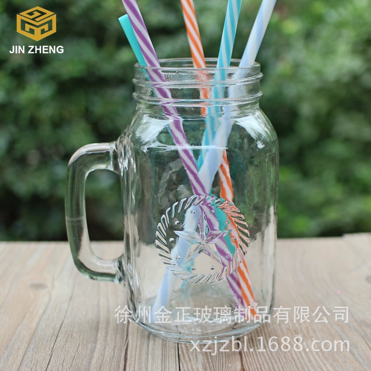 大量批发900ml大五星浮雕款梅森杯 玻璃储物杯 装饰摆件玻璃杯