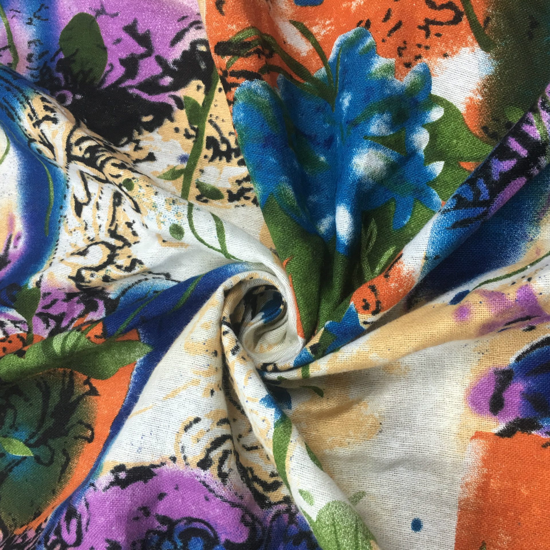 新中式古典布料 仿古彩绘牡丹花图案棉麻布 连衣裙阔腿裤服装面料