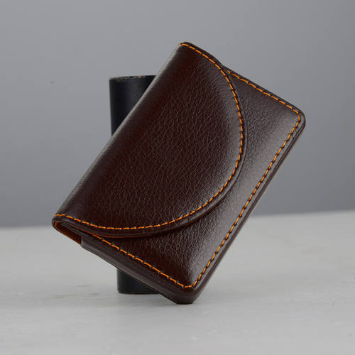 Wholesale leather business card stainless steel business card box metal business card box leather business card holder semicircle 033