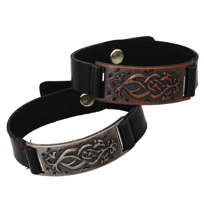 European and American popular jewelry alloy totem cowhide bracelet factory direct hipster personality punk leather bracelet