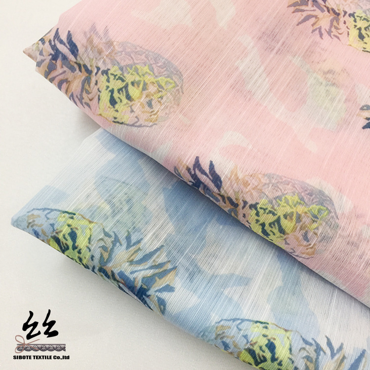 立体条纹欧根纱印花 竹节纱印花 童装汉服裙料 窗帘提花布艺桌布