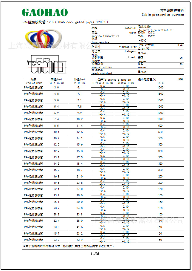 PA6阻燃波紋管 120