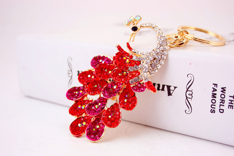 41g Weight Alloy, Metal Material Animal Pattern Unisex Gender Pink, Purple, Red, Blue, Gold Color Creative Diamond Peacock Keychain 9