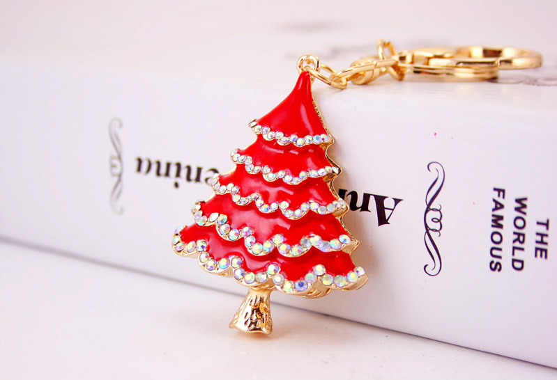 38g Weight Alloy, Metal Material Flower Pattern Unisex Gender Red, Green, Black Color Korean Oil Crafts Diamond-studded Christmas Tree Car Metal Pendant Bag Key Chain 3