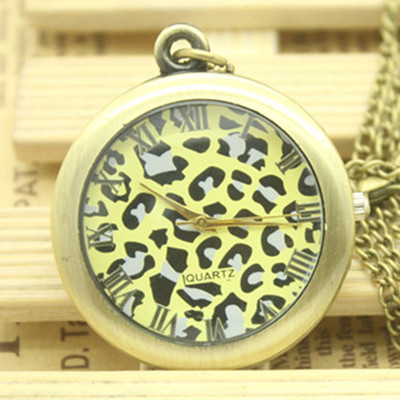 复古怀表 时尚怀表复古石英表挂表项链 中号经典复古豹纹怀表
