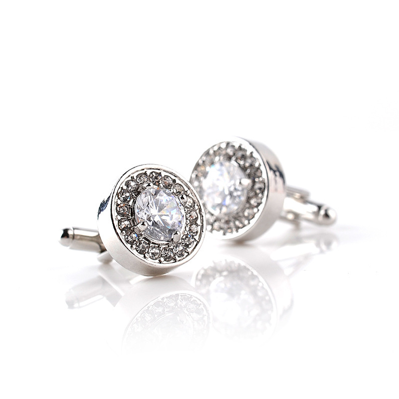 Round Pattern 1 Pair Simple Style Shiny Round Rhinestone Inlay Rhinestones Men's Cufflinks