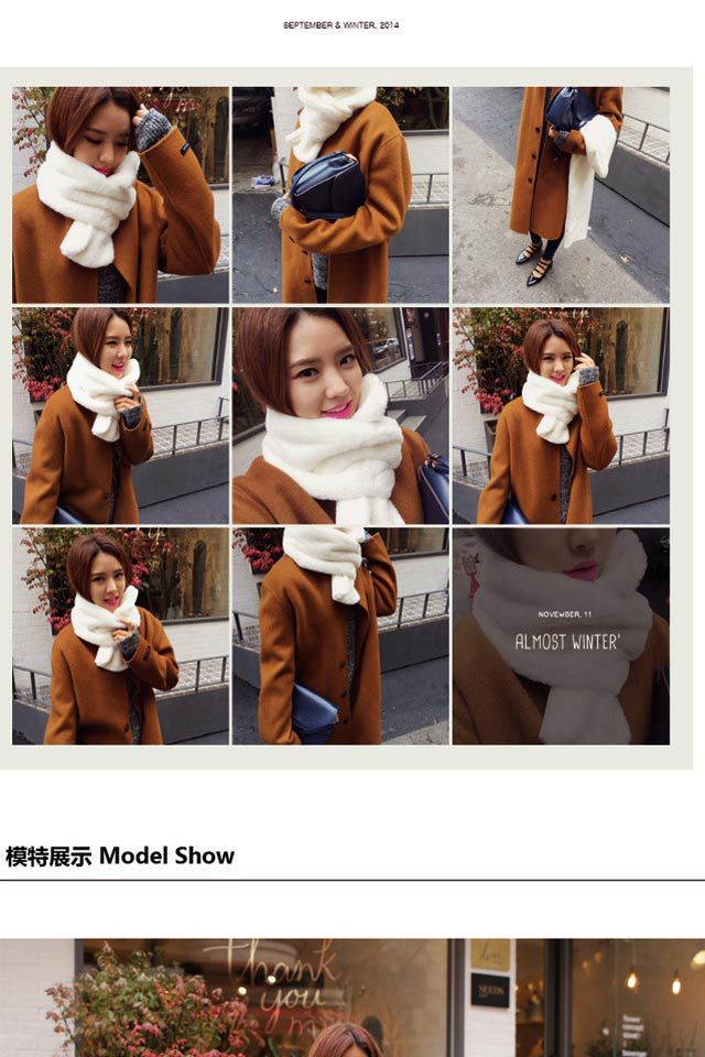 Korean  New Faux Fur Thickening Comfort And Warm Imitation Rabbit Fur Pure Color Scarf display picture 6