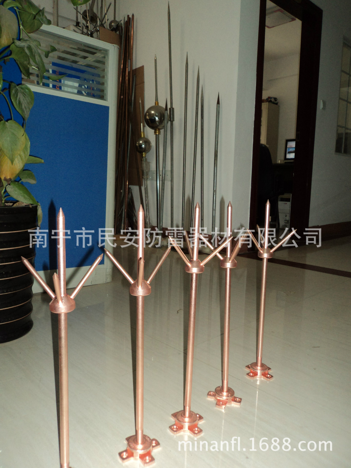 纯黄铜多针避雷针 三叉纯铜避雷针 纯铜单针避雷针