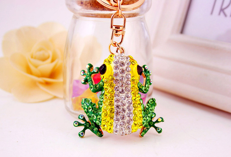 43g Weight Alloy, Metal Material Constellation Pattern Unisex Gender Creative New Cute Color Diamond Big Eye Frog Keychain 5