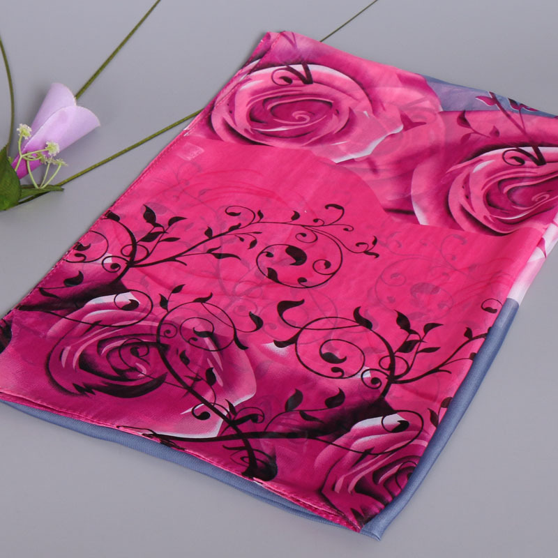 Printing Design Women's Elegant Basic Lady Flower Chiffon Printing Silk Scarf