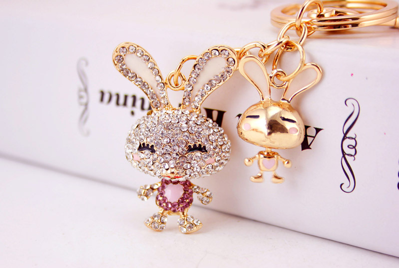 35g Weight Alloy, Metal Material Rabbit Pattern Unisex Gender Pink, Purple, Red, Blue, Peach Color Korean Creative Cute Diamond Cartoon Bunny Car Keychain 5