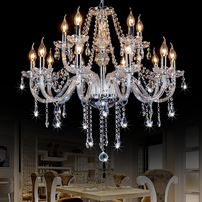 15 candelabro de cristal transparente claro, candelabro de vela, lámpara de sala de estar, lámpara de dormitorio, lámpara de comedor, lámpara de escalera, proyecto de hotel
