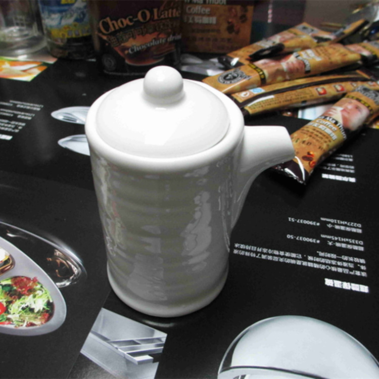 陶瓷白色酱醋壶调味瓶调味罐酱油瓶酱料瓶创意横纹醋壶两用壶批发