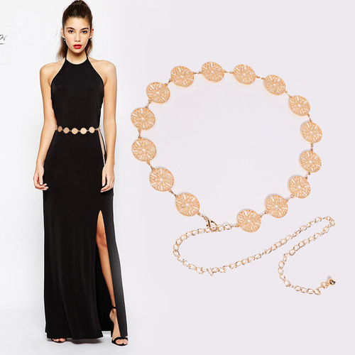 gold full body chain dress Black Gold Chain Knotted Cut Out Slit Maxi Dress