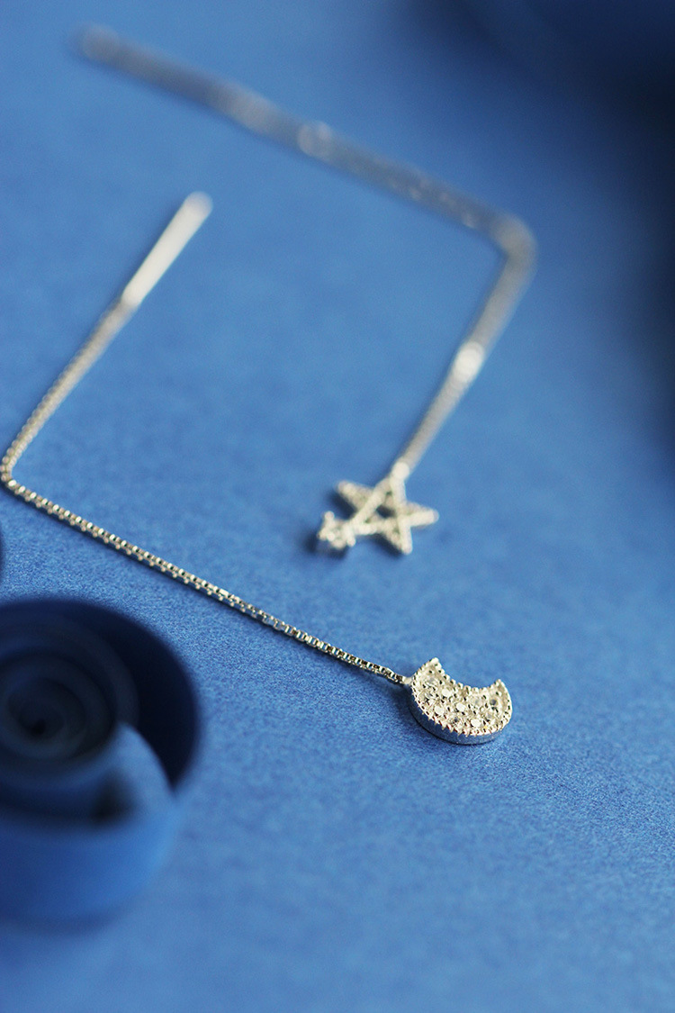 Pendientes de plata esterlina s925 estilo coreano moda estrella Luna pendientes de diamantes pendientes de moda para mujer amarillo Fobo