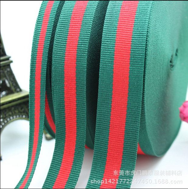 圣诞带间色织带红绿条纹织带包装彩带绿红绿平纹涤纶斜纹10MM25