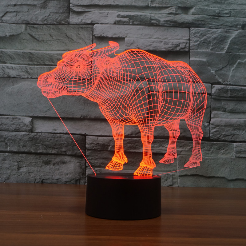 2022外贸新款水牛3D灯 七彩触控LED视觉灯 礼品氛围装饰台灯3181