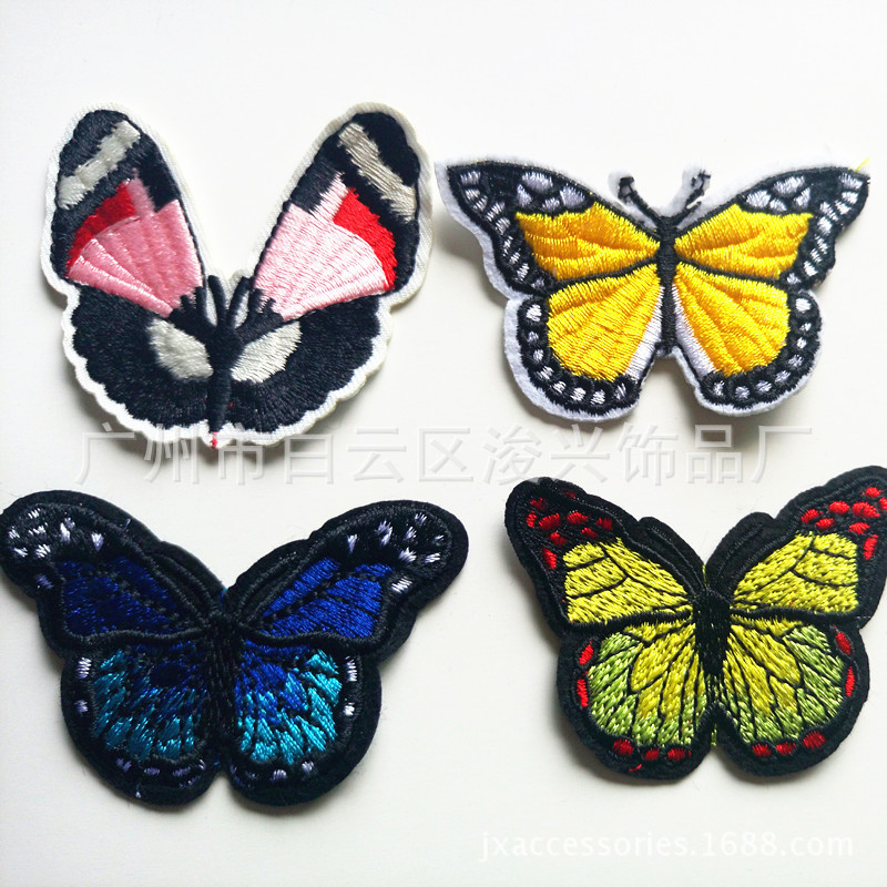 背胶熨烫刺绣布贴 产地货源蝴蝶服饰章仔 服装鞋帽电脑绣花章厂