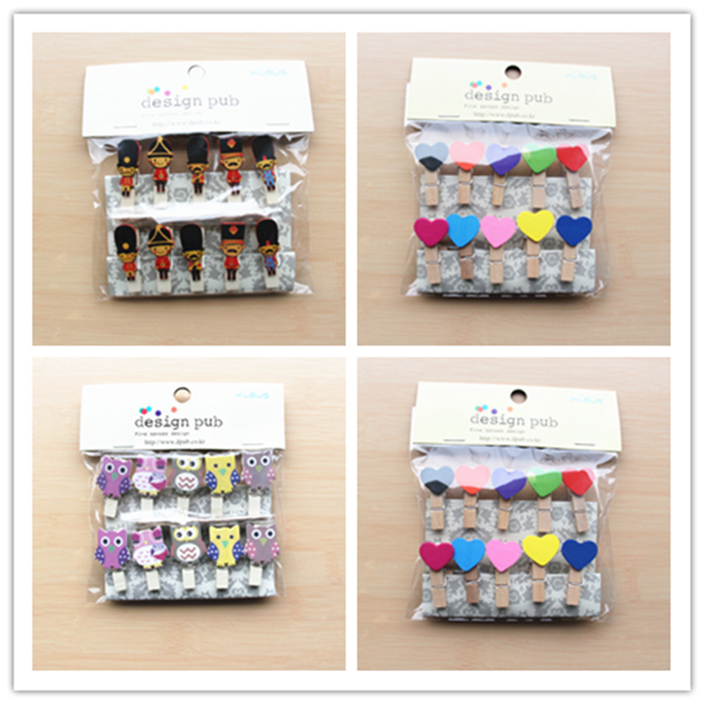 10个装木质小夹子小木夹家居日用照片夹卡通相片夹麻绳套装