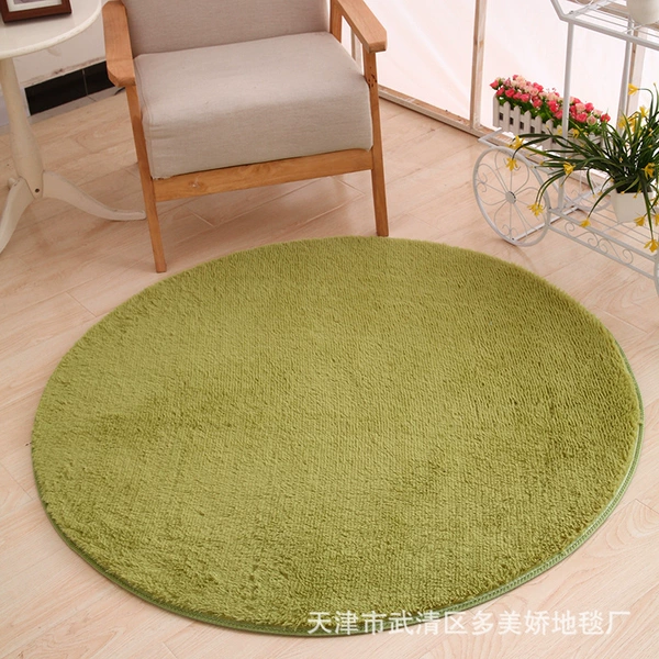 Silk hair round carpet grass green 3 cm green