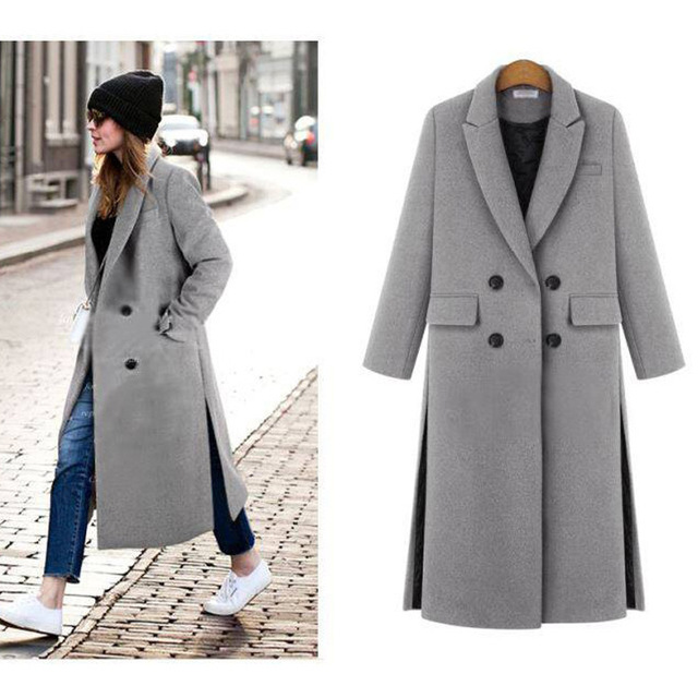 New Lapel double-breasted super-long cotton woolen overcoat