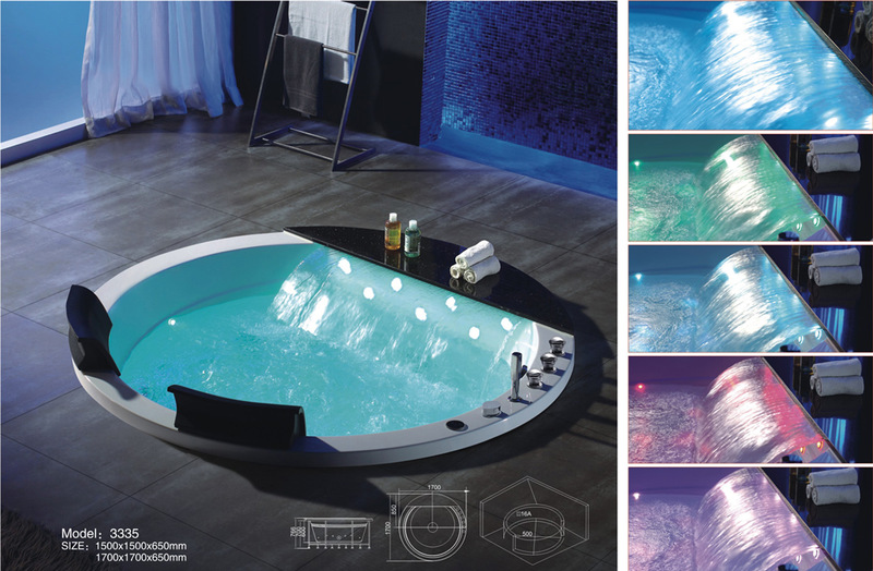 Factory direct pure acrylic embedded Luxury surfing marble bar constant temperature heating round bathtub