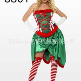 新款圣诞节服装绿色圣诞树角色扮演圣诞演出服装派对聚会服连衣裙
