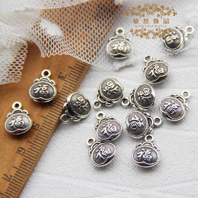 new pattern Silver Gold Blessing bag Pendant Two-sided three-dimensional Blessing Longevity lock diy Bracelet Necklace accessories