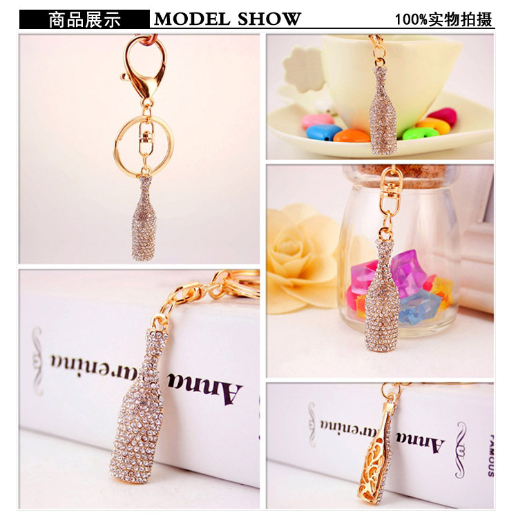 21g Weight Korean Diamond Crystal Wine Bottle Metal Keychain