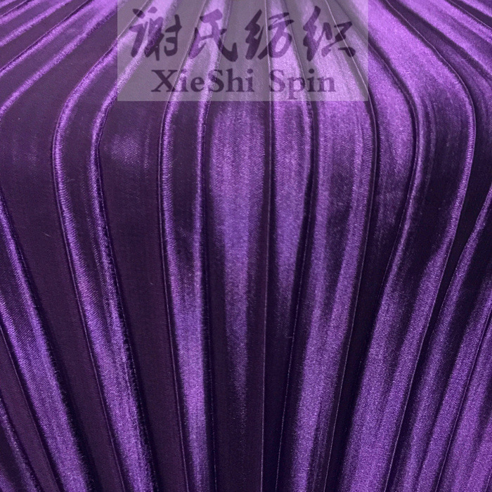服装布料 电光深紫色纹风琴褶压皱百褶仿真丝色丁 不透半身裙面料