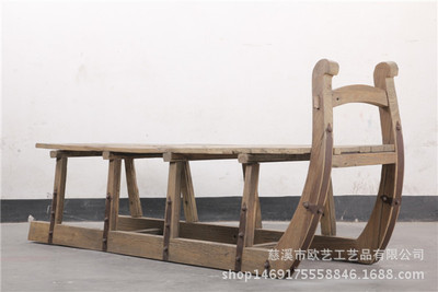 欧艺美式经典乡村风格客厅坐卧两用实木长椅 复古咖啡桌