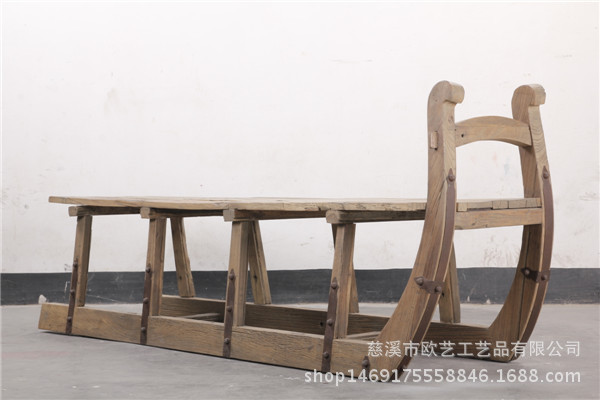 欧艺美式经典乡村风格客厅坐卧两用实木长椅 复古咖啡桌