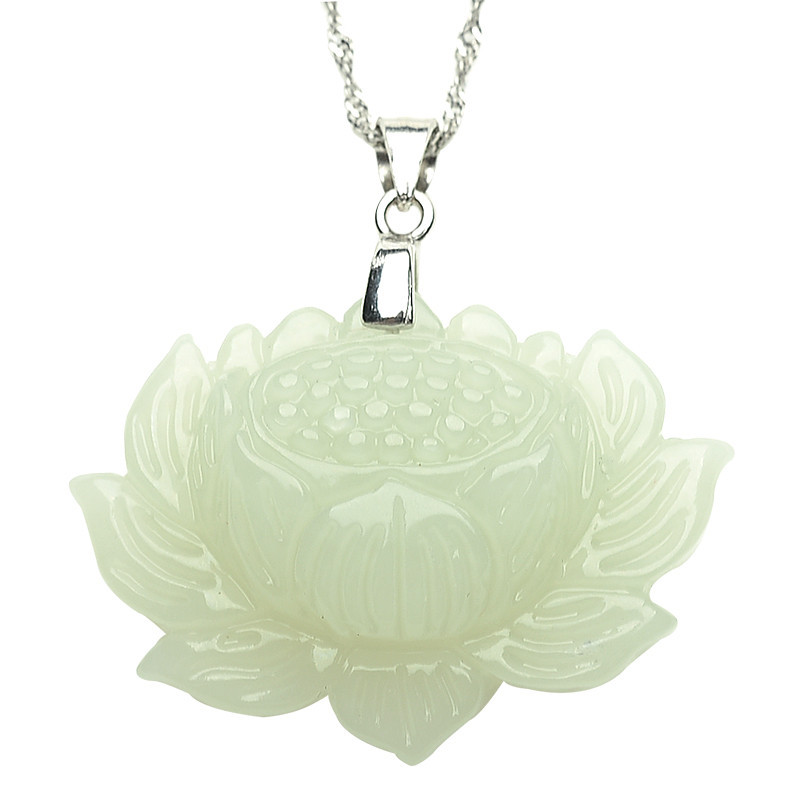 丽鑫玉器 天然和田玉白玉莲花玉坠 花开富贵吊坠 新疆和田玉挂件