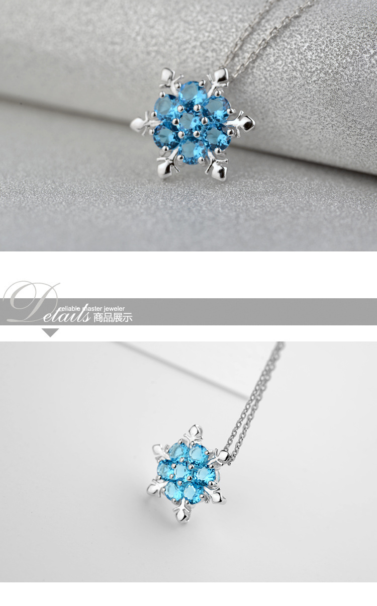 New 925 Sterling Silver Sapphire Snowflake Silver Pendant Korean Wholesale Jewelry display picture 2