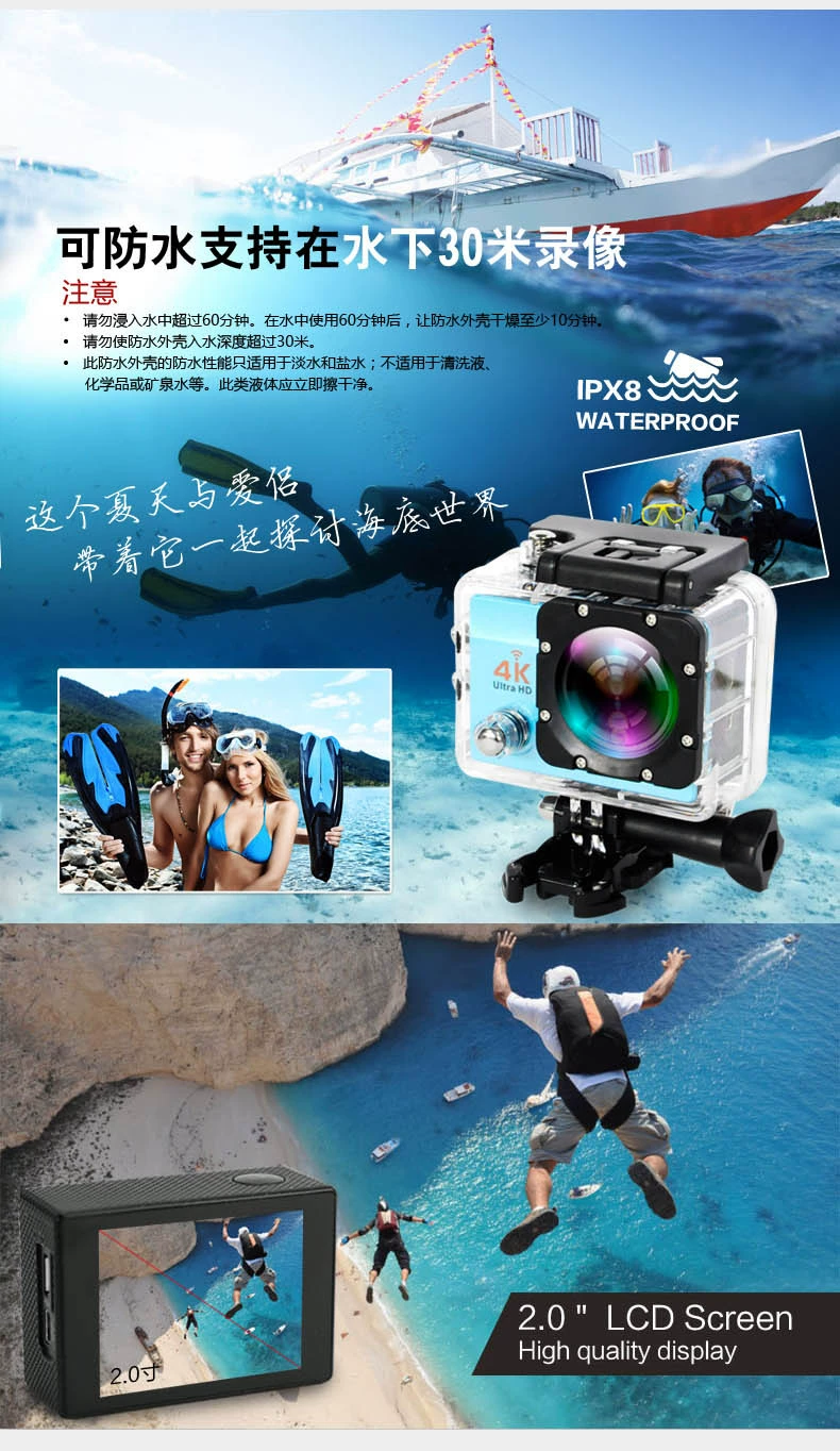 SJ8000R Action camera Ultra HD 4K 24fps WiFi NTK96660 2.0 inch 16MP 170D Len Helmet Waterproof 30M Extreme Sport Camera add card