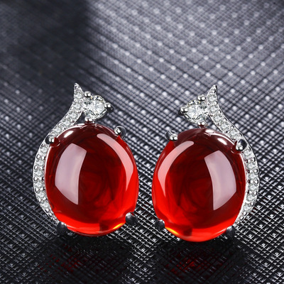 White Rhodium gemstone Chalcedony Ear Studs woman Chalcedony the republic of korea Simplicity Valentine's Day A birthday present
