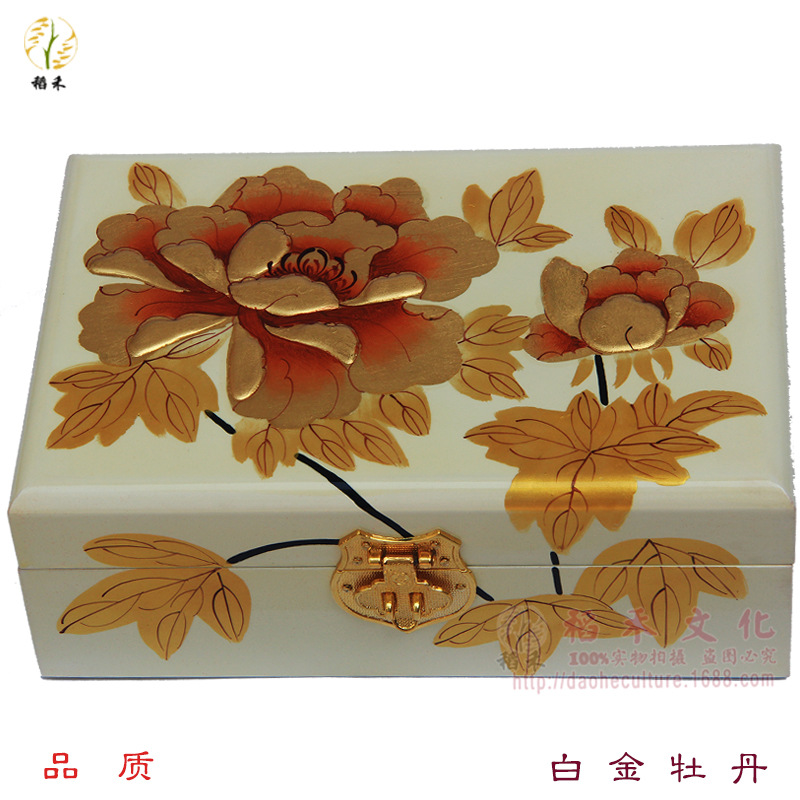 Lacquer ware Jewelry box peony Hibiscus flowers Lily Chinese style Travel? Arts and Crafts Home Furnishing Decoration