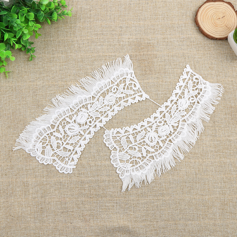 厂家批发花朵树叶流苏毛须边水溶对领蕾丝牛奶丝假领女装服装辅料